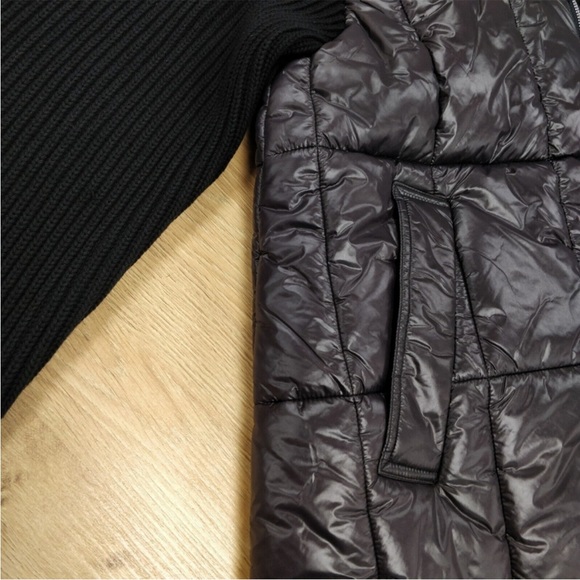 Varley Mayten Knit Puffer Jacket Black Mock Neck Zipper Ribbed Long Coat Medium - Picture 12 of 16